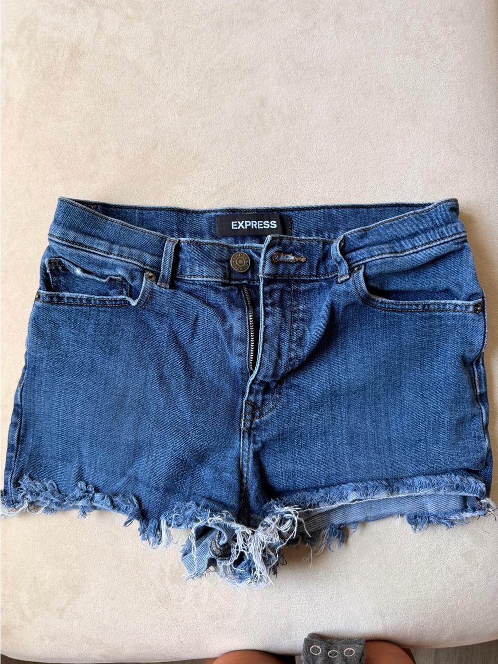 Express Distressed Dark Blue Denim Cutoff Shorts